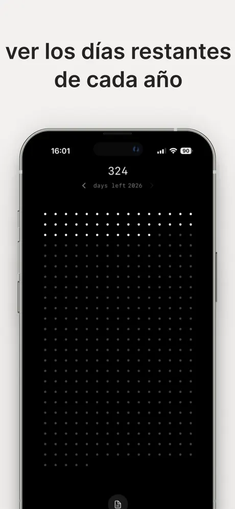 Gráfico interactivo de días del año en la app Dots