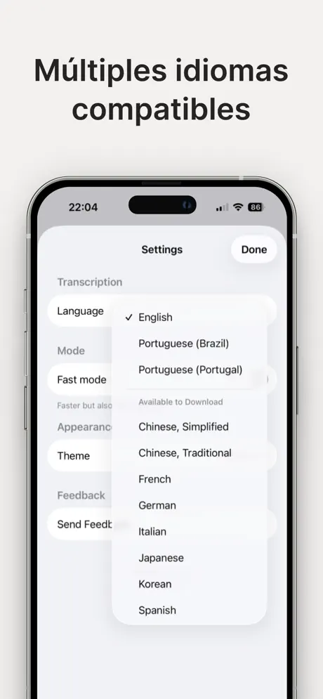 Idiomas soportados en la interfaz del configurador