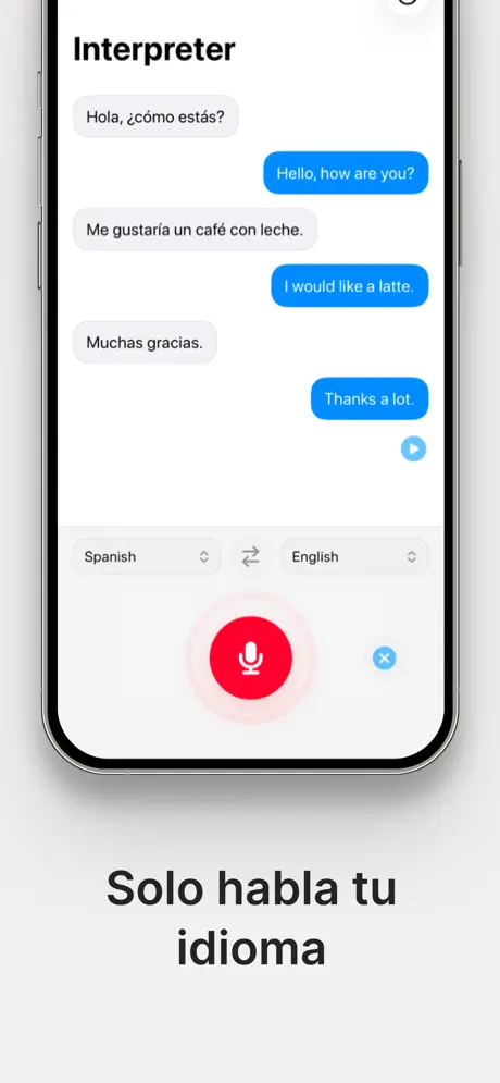 Pantalla principal del traductor Interpreter