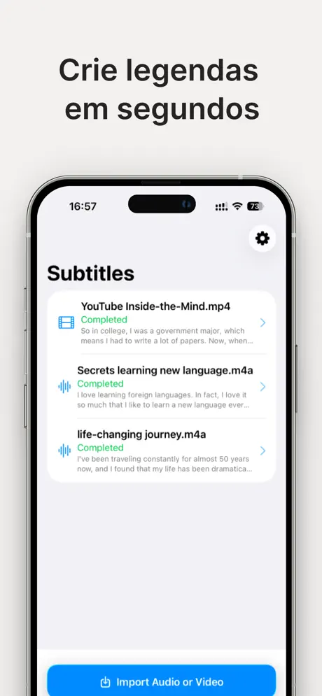 Tela principal do Instant Subtitles