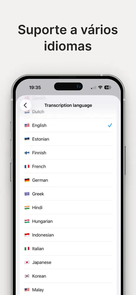 Lista de ajustes corporativos do app